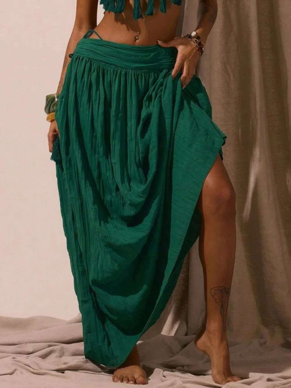 Green Foldover Waist Maxi Skirt NWOT